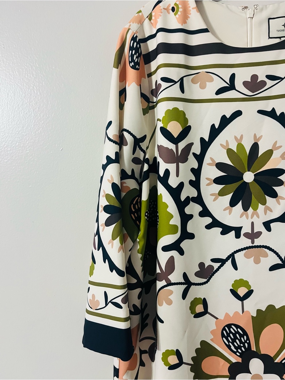 Tuckernuck Sundial Stripe Jamie Dress Floral Suzani Print Midi Shift 3/4 Sz XXL - Picture 6 of 12